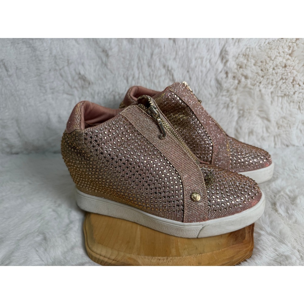 Juicy Couture Juniper Rose Gold Rhinestone Wedge Sneakers High Top Shoes 7